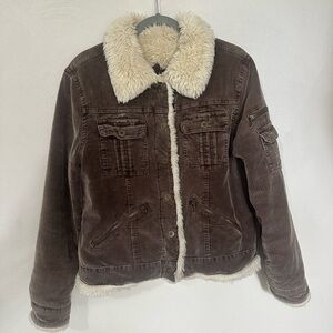 Jennifer Lopez Brown Corduroy Jacket with Cream Sherpa Trim